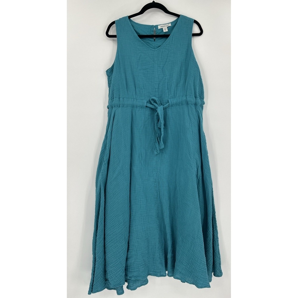 Coldwater Creek Dress‎ Size PL Tie Waist Coastal Seaside Sleeveless Turquoise